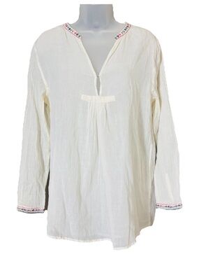 Star Mela Women's Embroidered Back Beachy Boho 3/4 Sleeve Cotton Top Size S